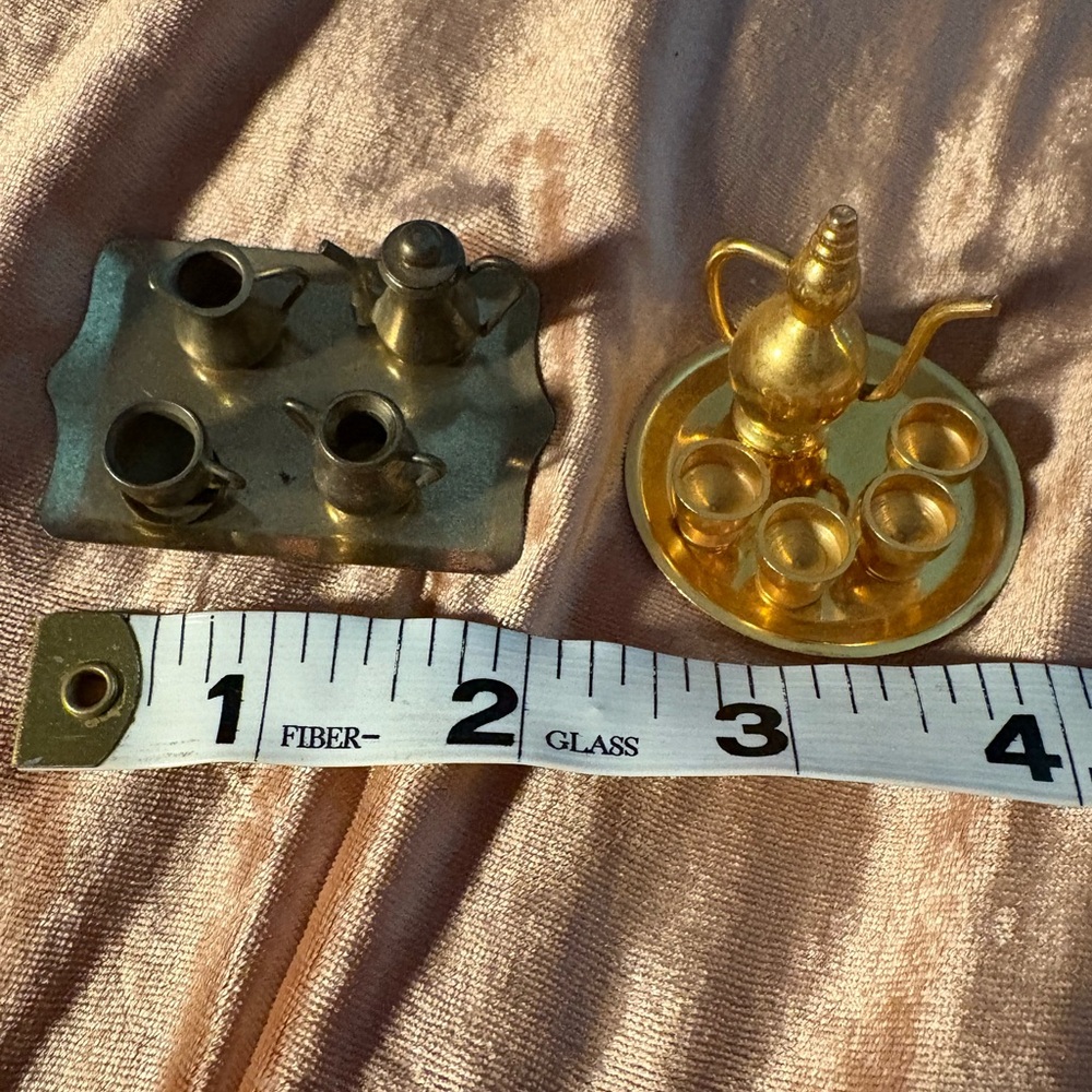 2 Miniature Tea Coffee Sets Metal Vintage - Picture 4 of 5